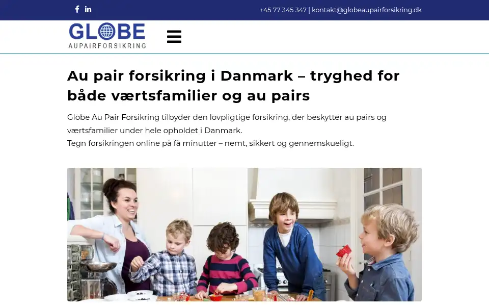 Screenshot of globeaupairforsikring.dk