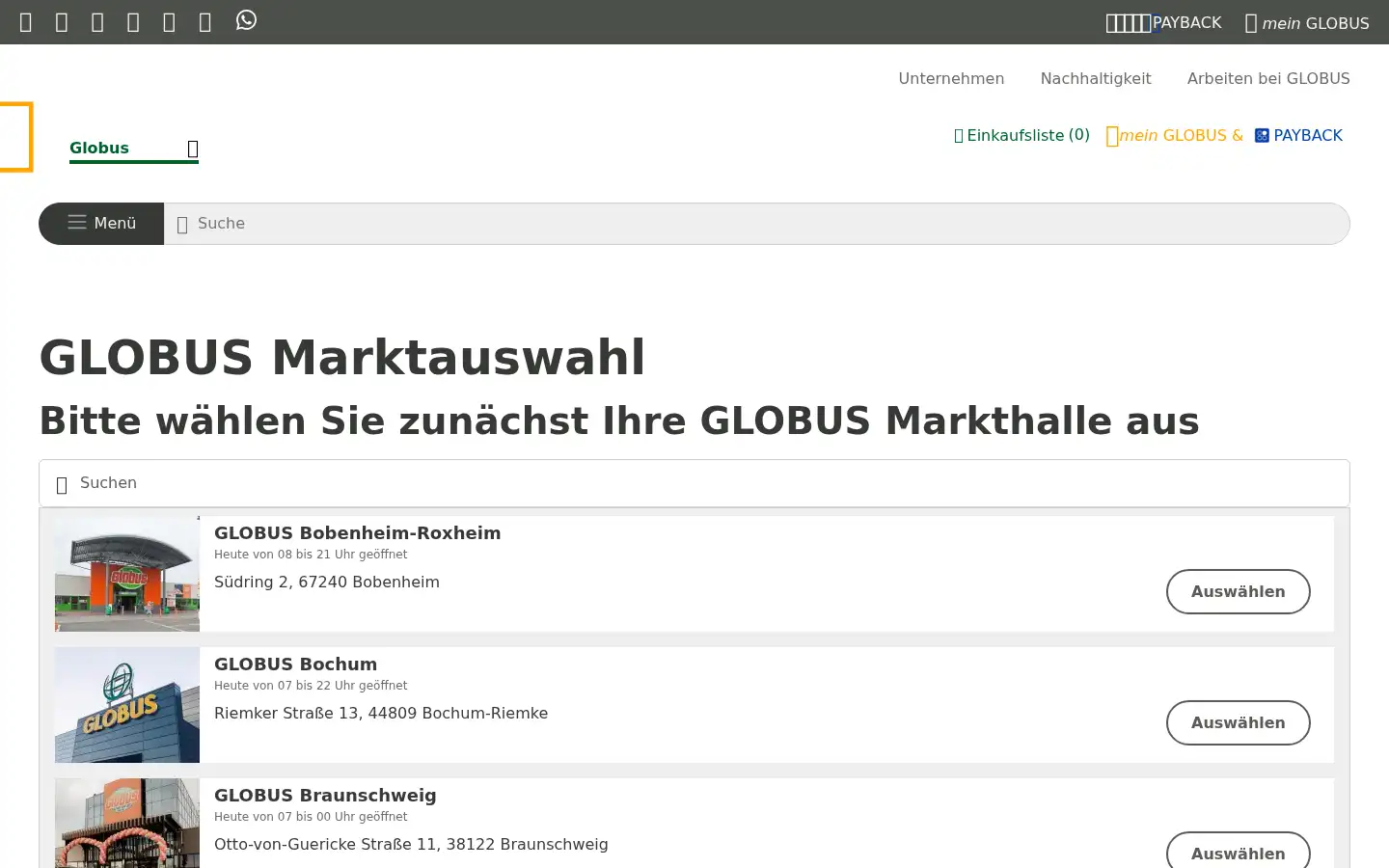 Screenshot of globus.de