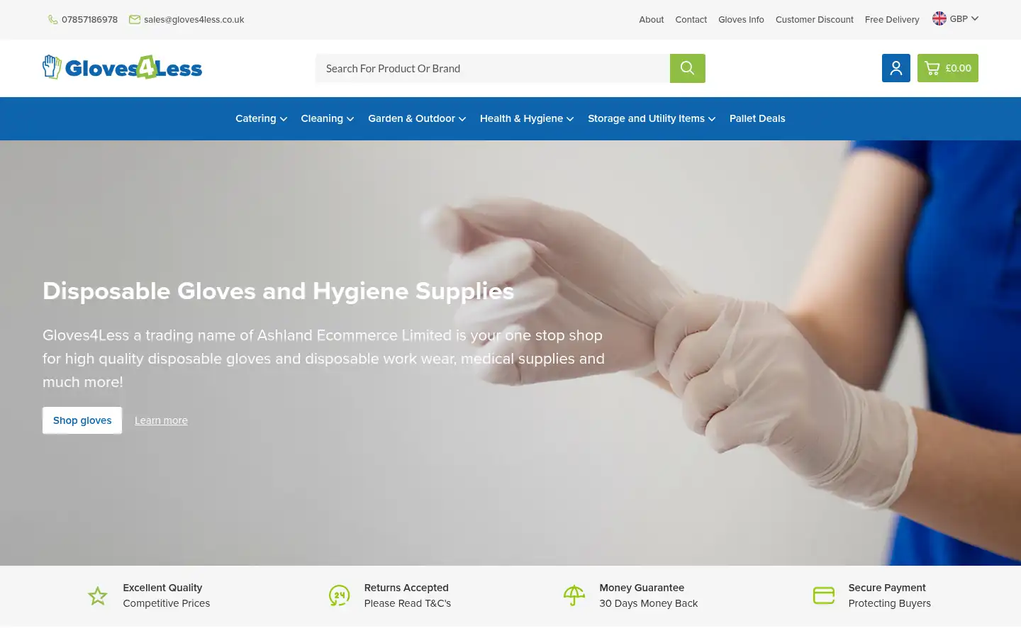 Screenshot of gloves4less.co.uk