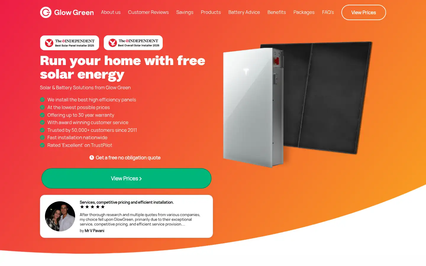 Screenshot of glowgreensolar.co.uk