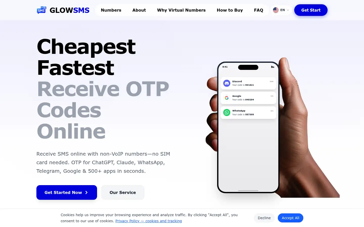 Screenshot of glowsms.com
