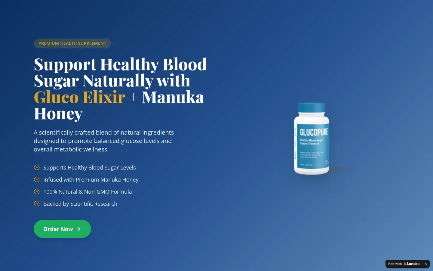 Screenshot of gluco-elixir.lovable.app