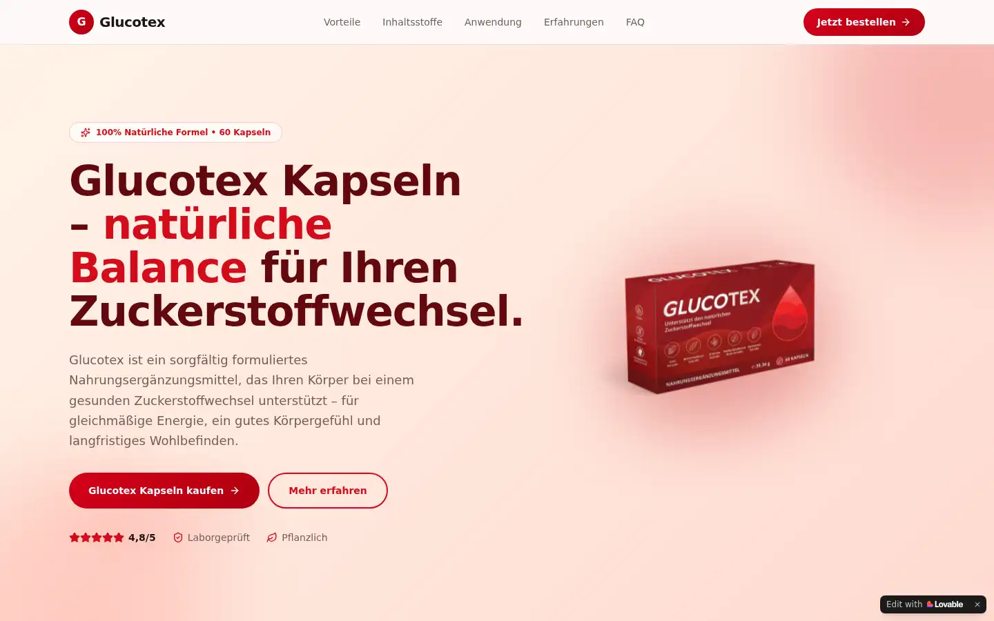 Screenshot of glucotex-kapseln.lovable.app