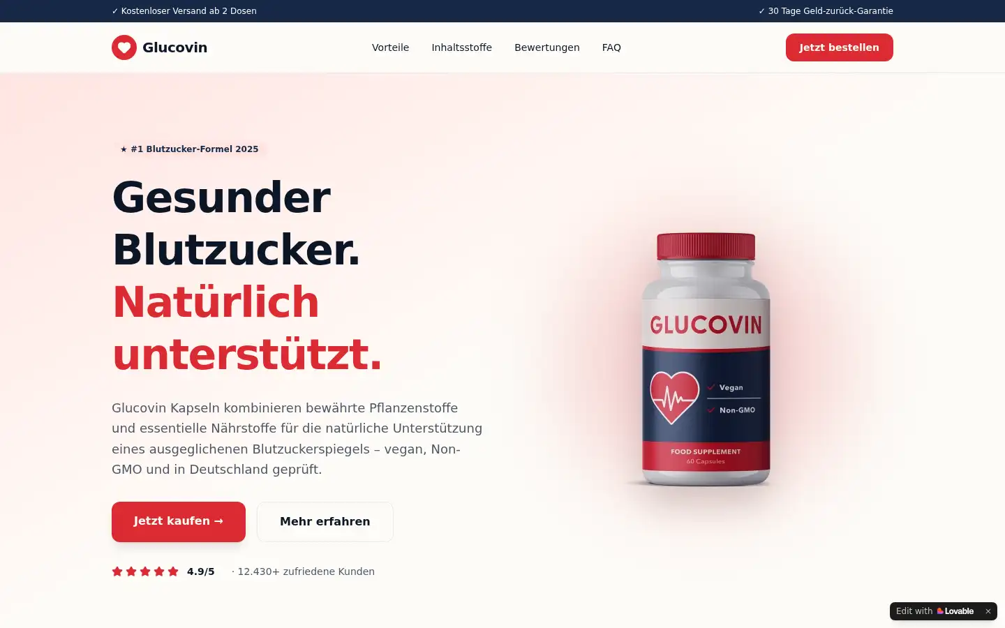 Screenshot of glucovin-blood-sugar-support.lovable.app