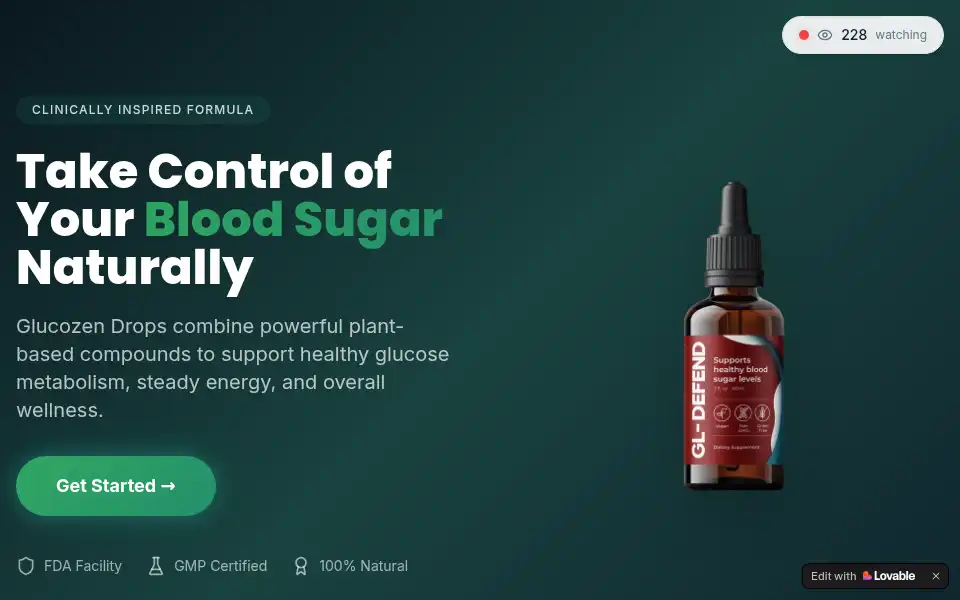 Screenshot of glucozen-drops.lovable.app