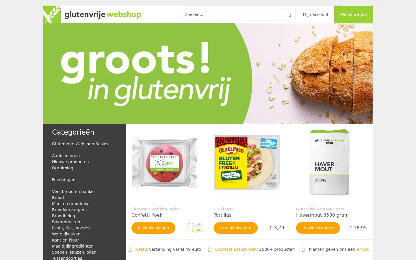 Screenshot of glutenvrijewebshop.nl