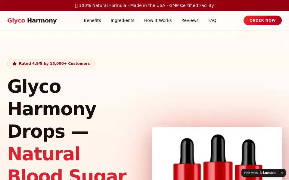 Screenshot of glyco-harmony-drops.lovable.app