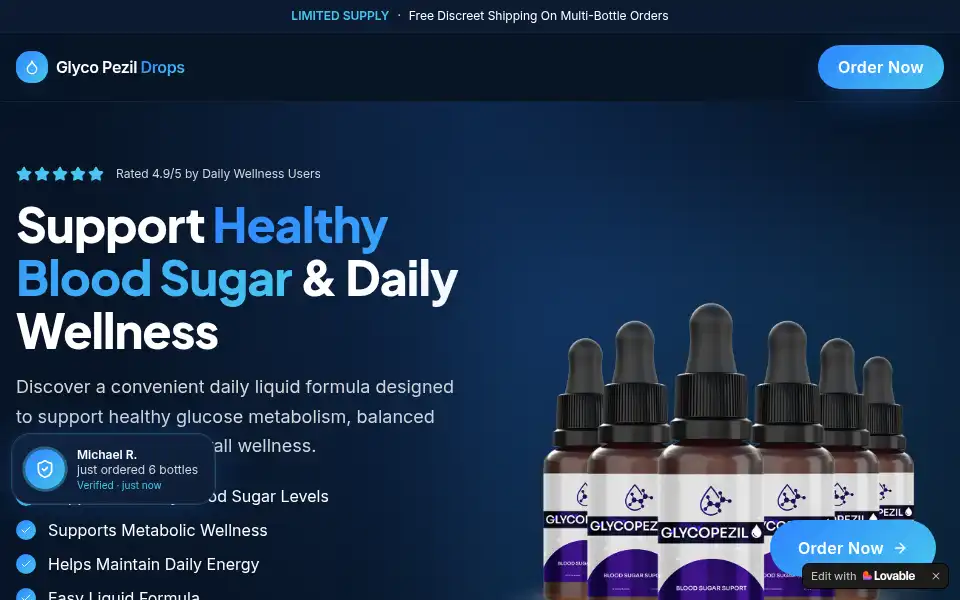 Screenshot of glyco-pezil-drop.lovable.app
