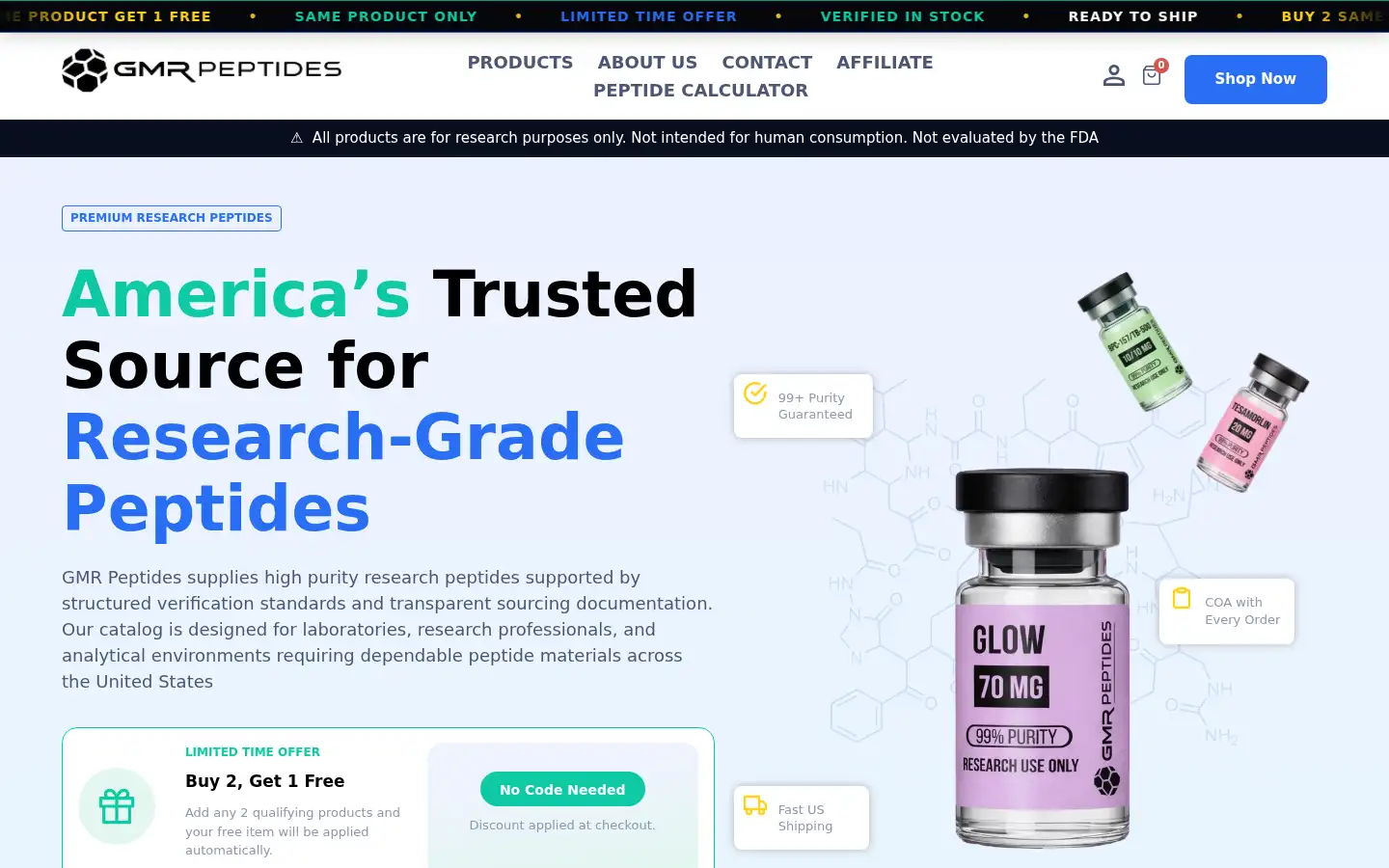 Screenshot of gmrpeptides.com