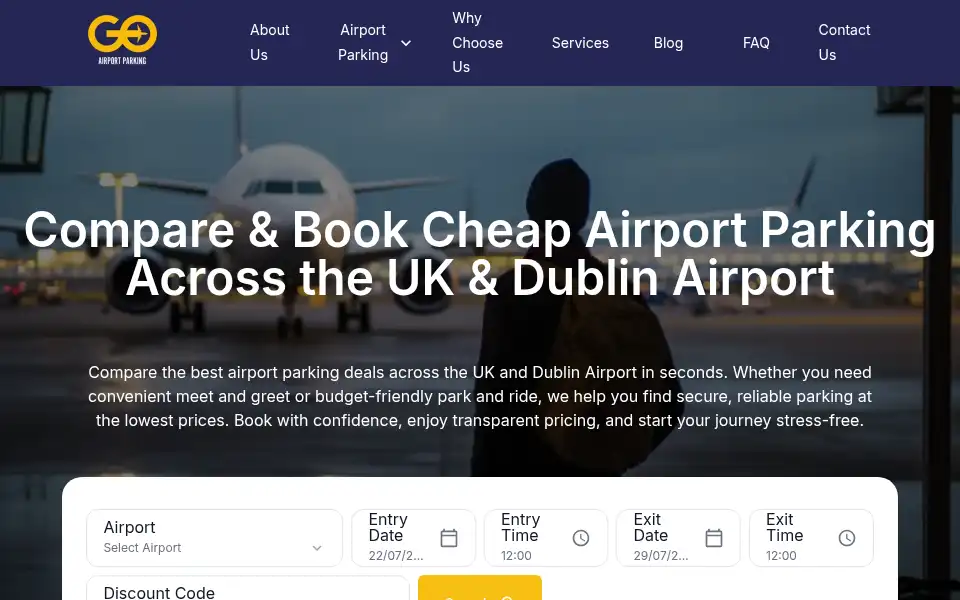 Screenshot of goairportparking.com