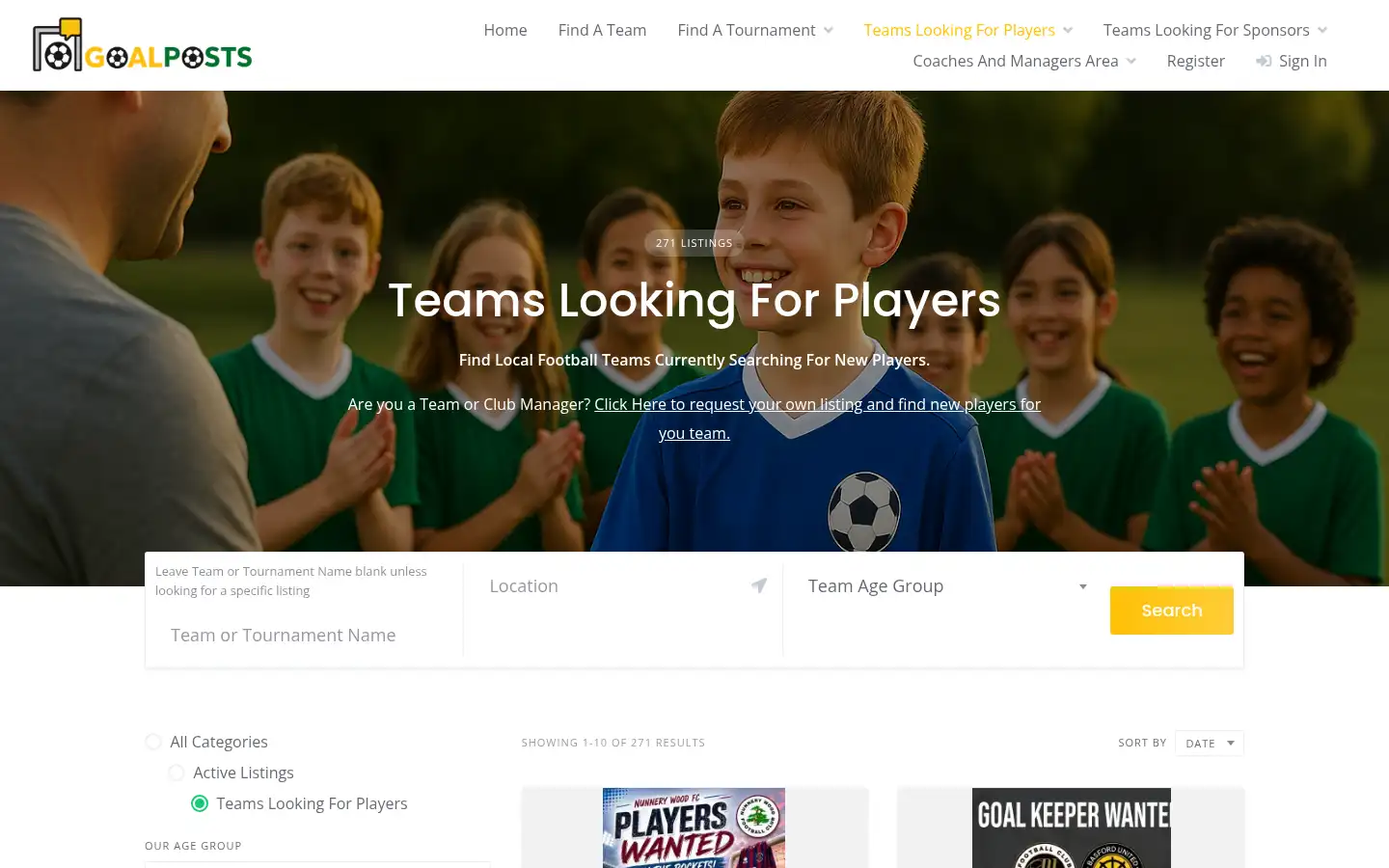Screenshot of goal-posts.com
