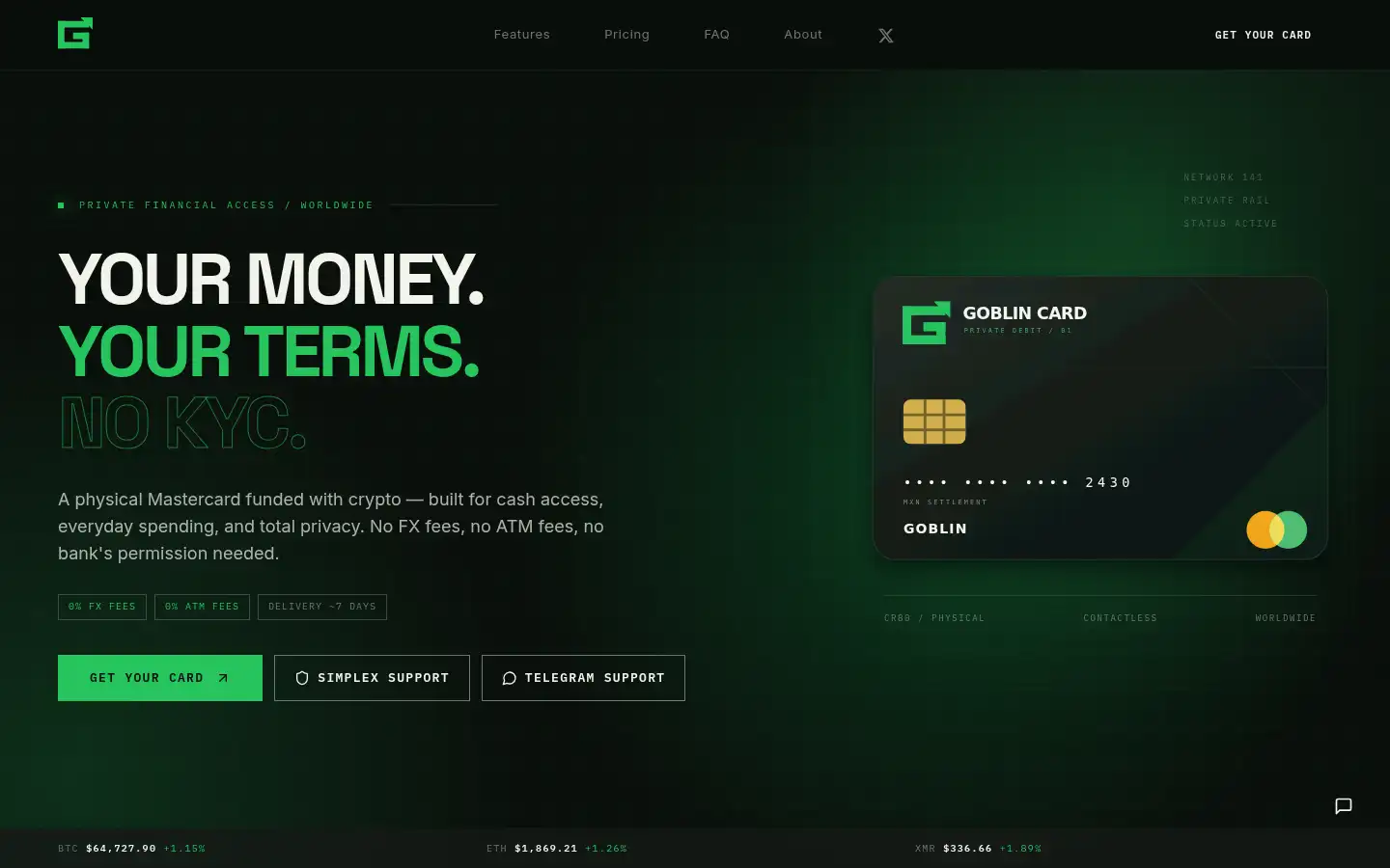Screenshot of goblincards.com