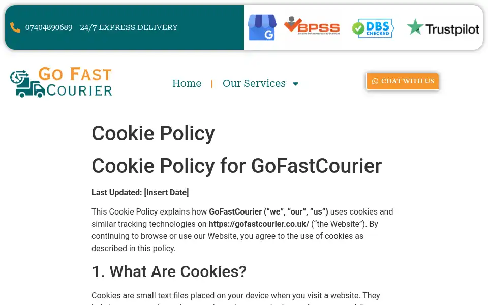 Screenshot of gofastcourier.co.uk