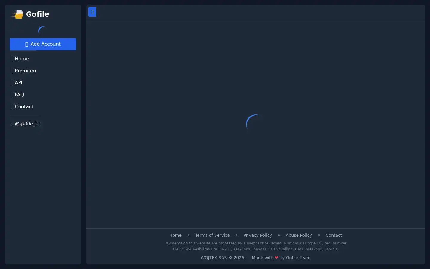 Screenshot of gofile.io