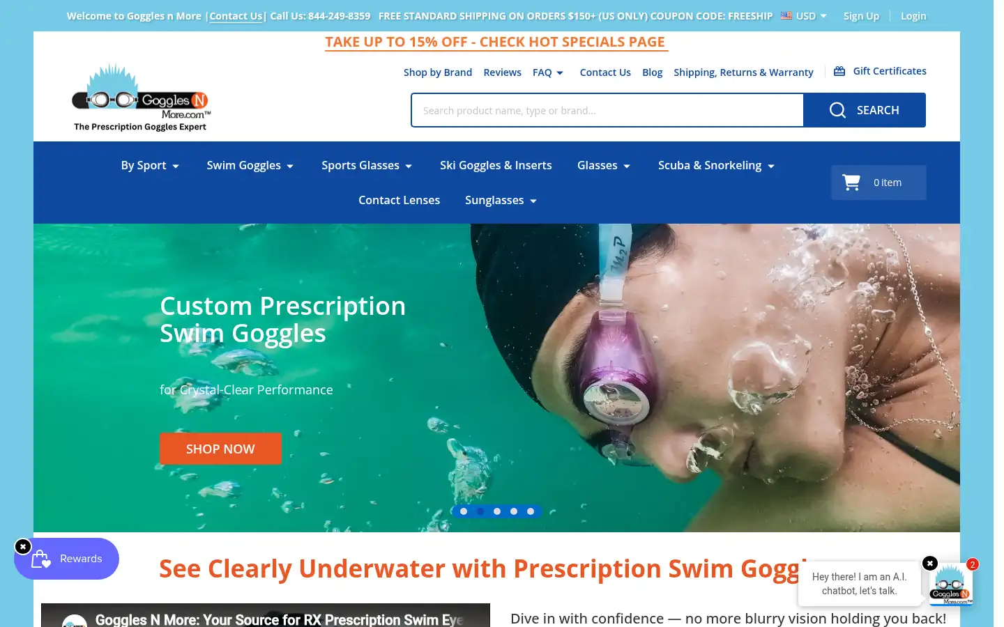 Screenshot of gogglesnmore.com