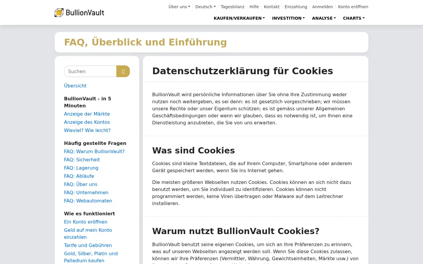 Screenshot of gold.bullionvault.de