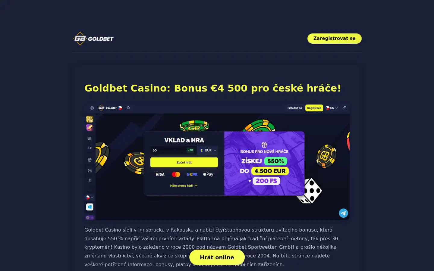 Screenshot of goldbet.co.cz