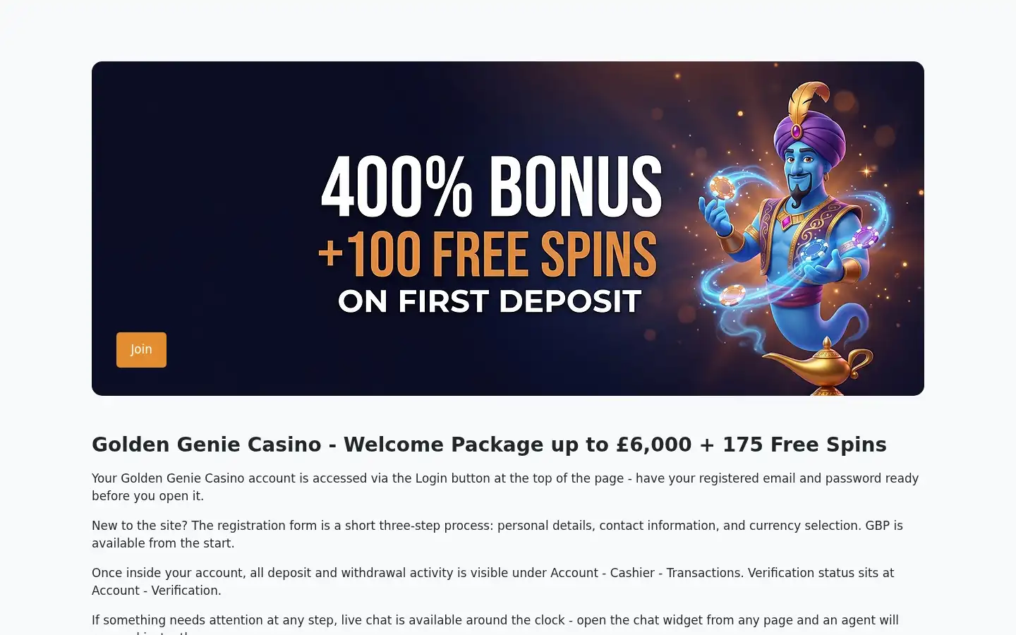 Screenshot of goldengenie.casino