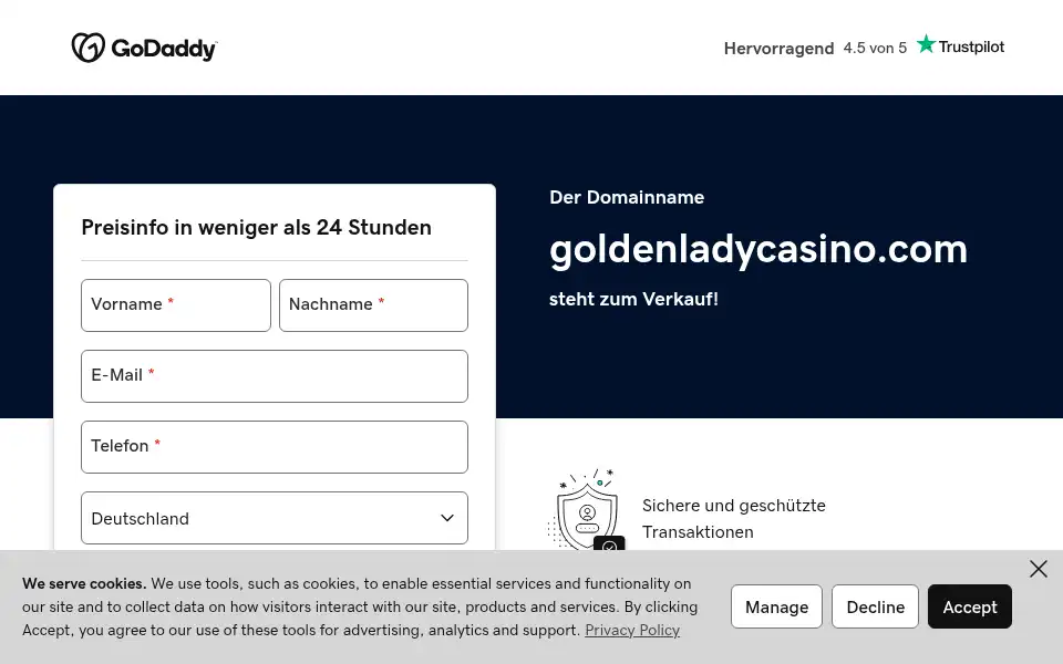 Screenshot of goldenladycasino.com