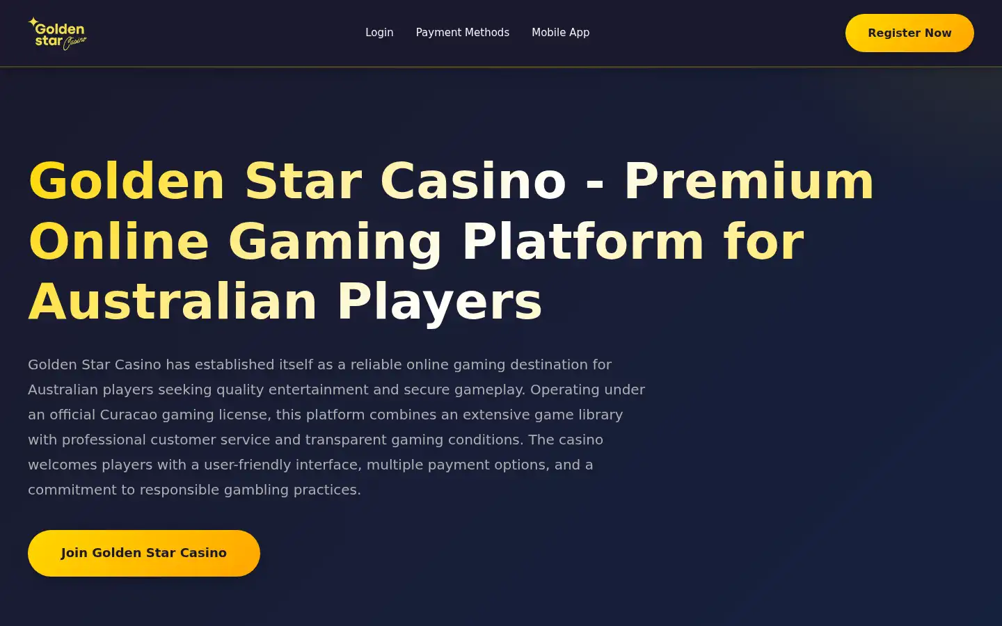 Screenshot of goldenstarcasino-au.com