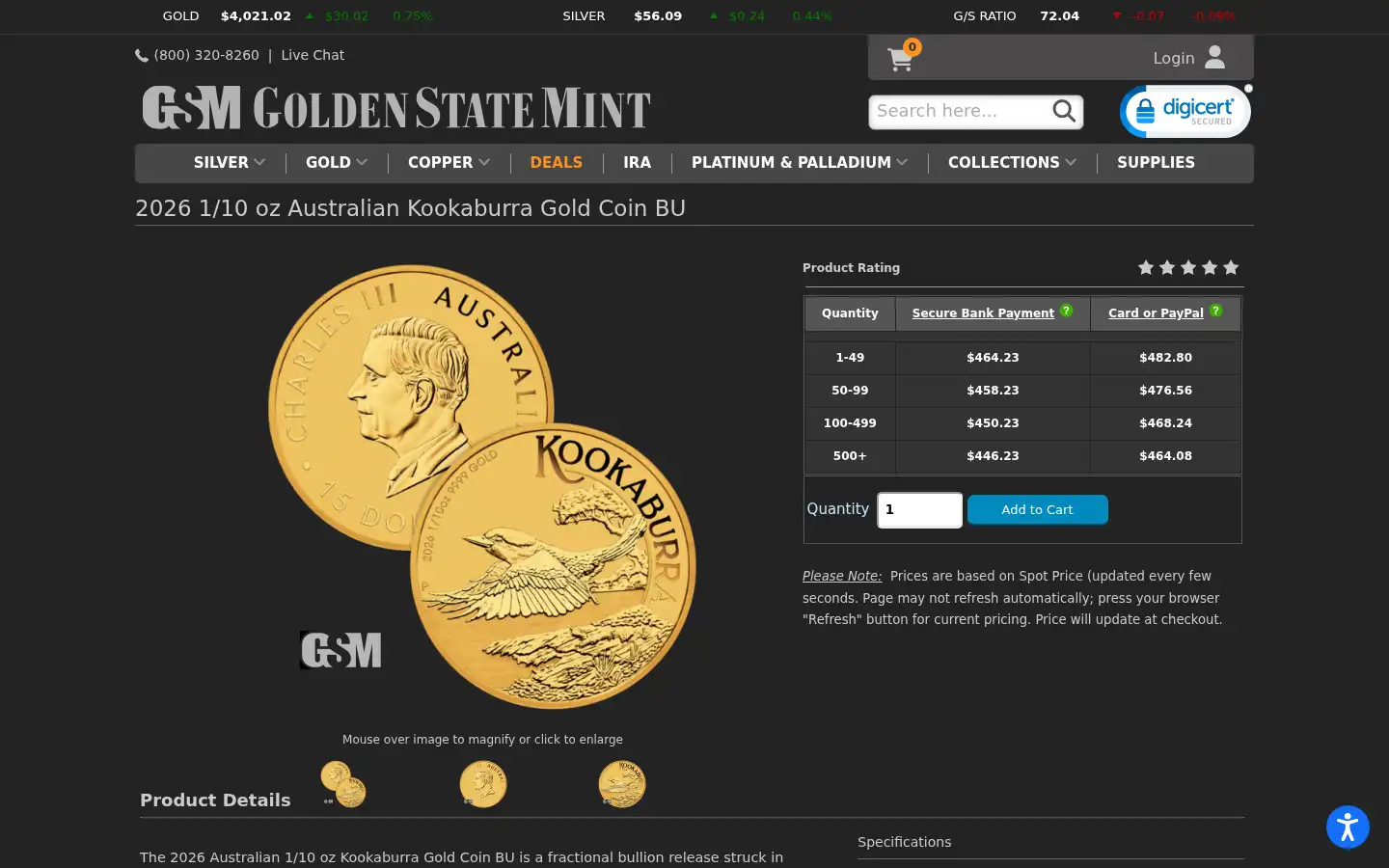 Screenshot of goldenstatemint.com
