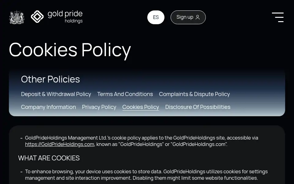 Screenshot of goldprideholdings.com