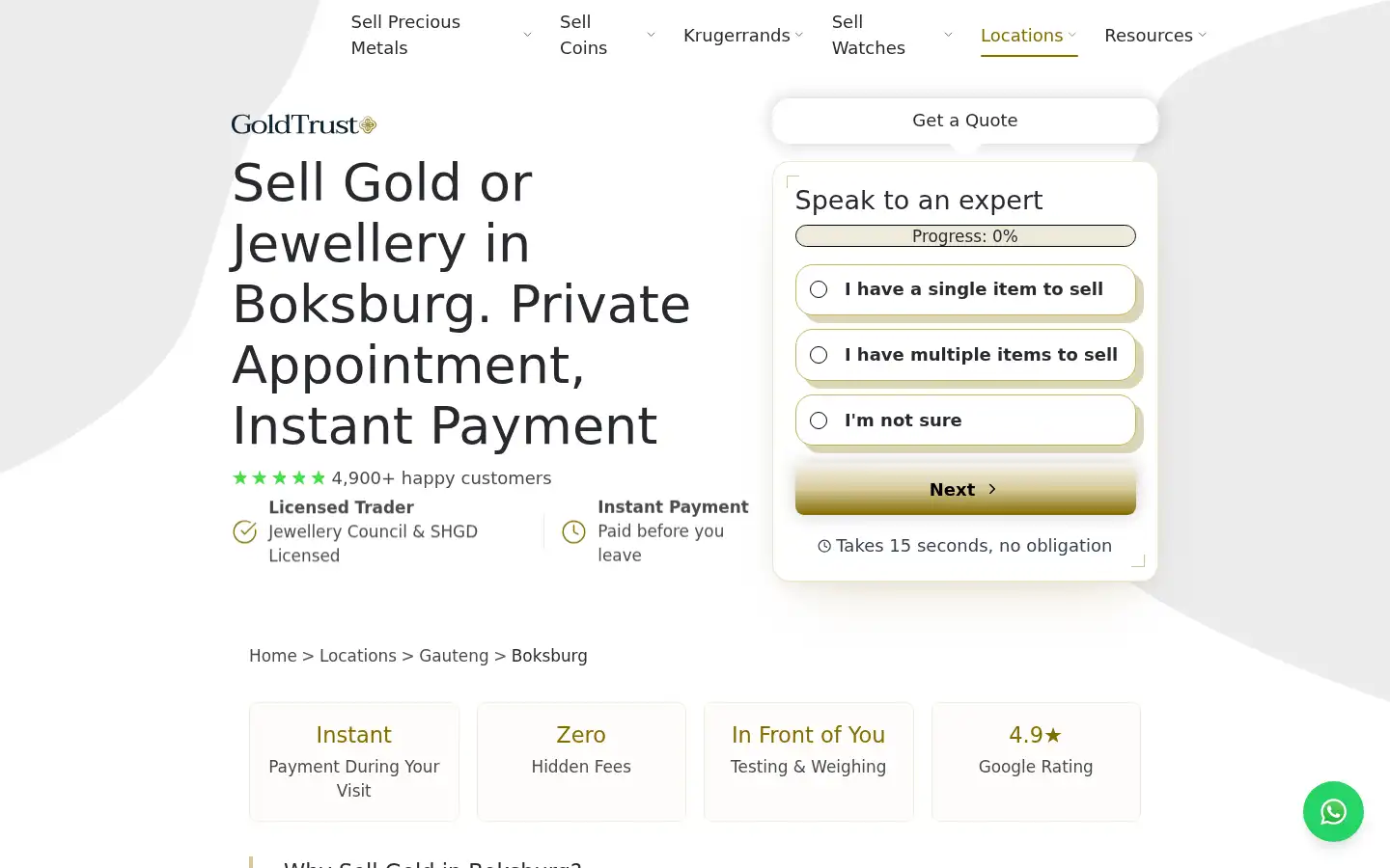 Screenshot of goldtrust.co.za