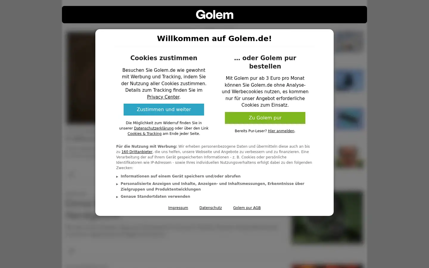 Screenshot of golem.de