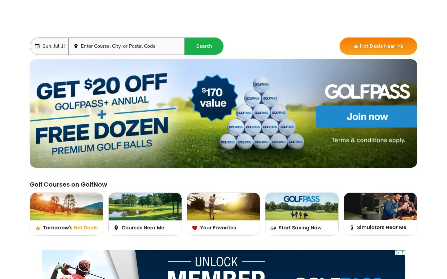 Screenshot of golfnow.com