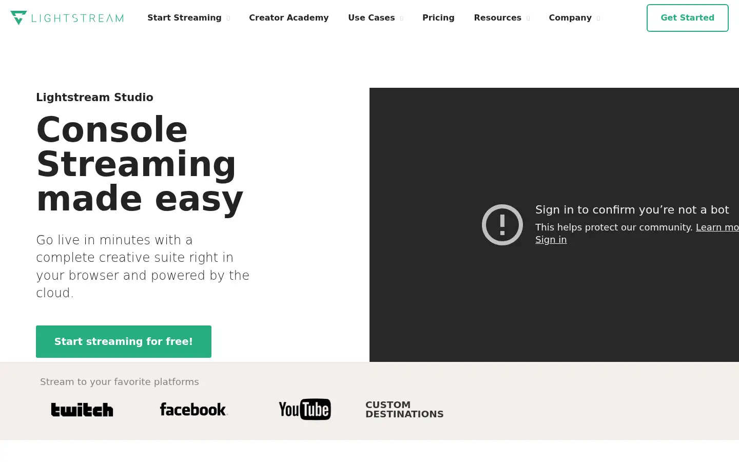 Screenshot of golightstream.com