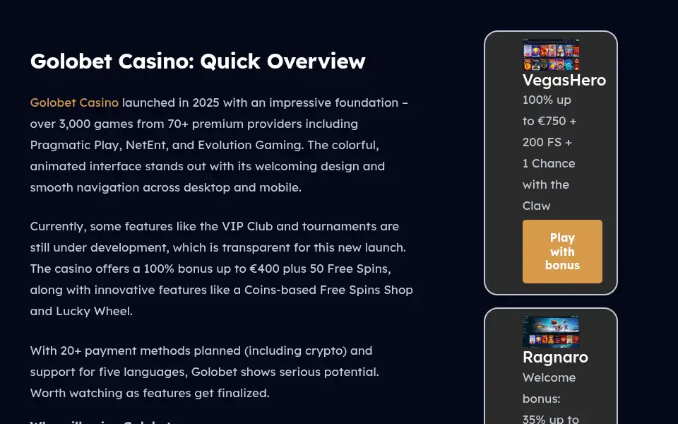 Screenshot of golobet.casino