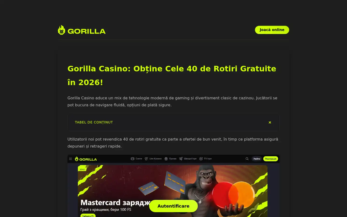 Screenshot of gorillacasino.com.ro