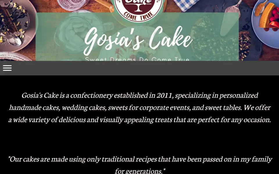 Screenshot of gosiascake.com
