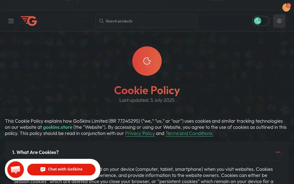 Screenshot of goskins.store