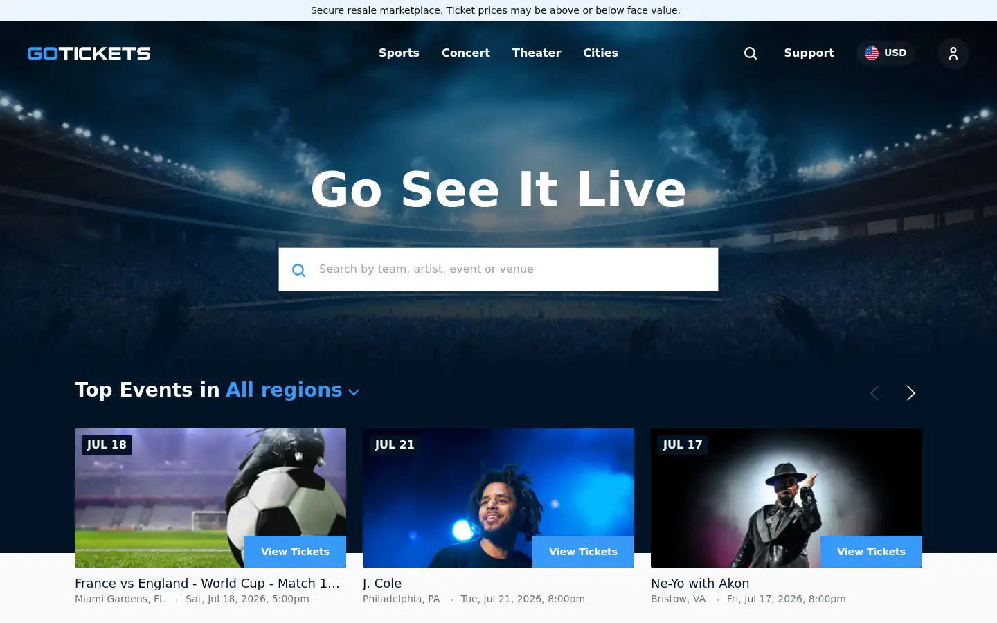 Screenshot of gotickets.com