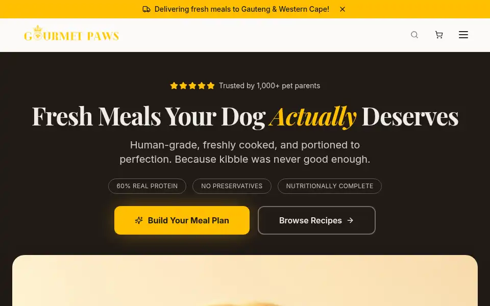Screenshot of gourmetpaws.co.za