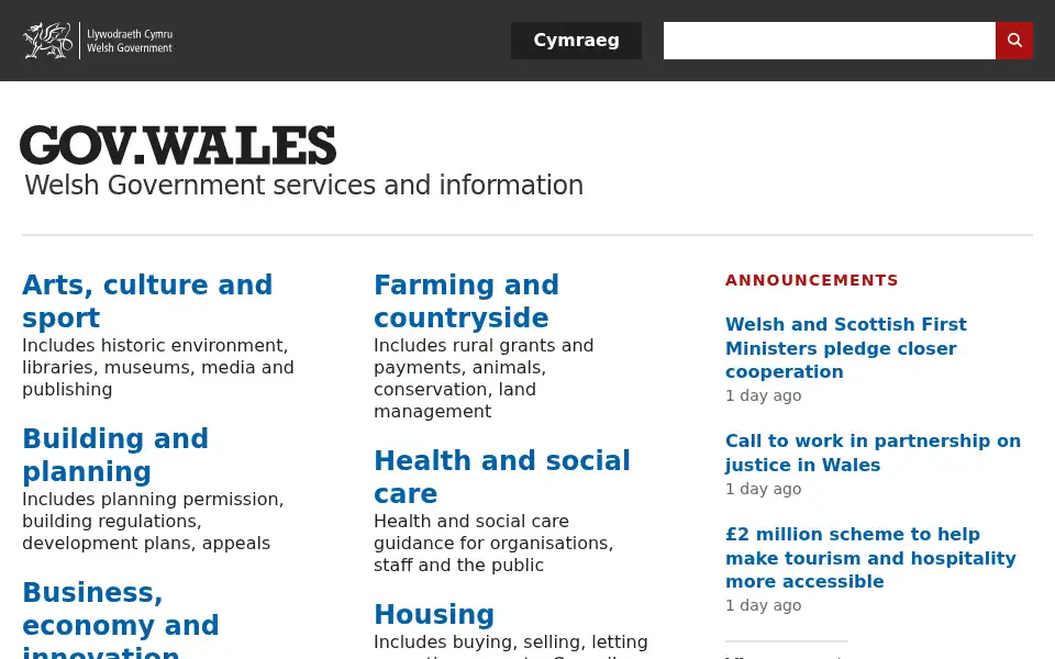 Screenshot of gov.wales