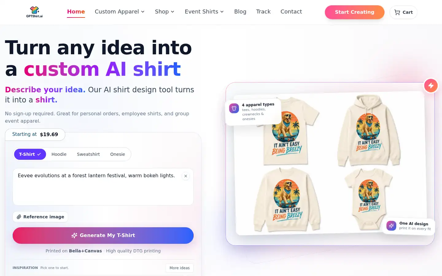 Screenshot of gptshirt.ai