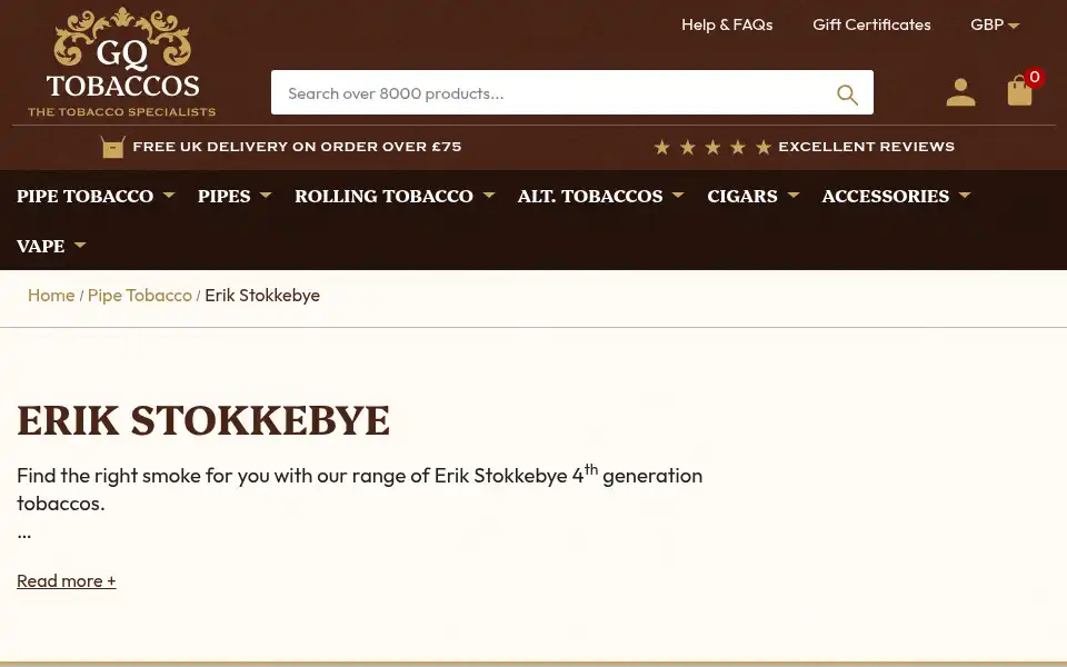 Screenshot of gqtobaccos.com