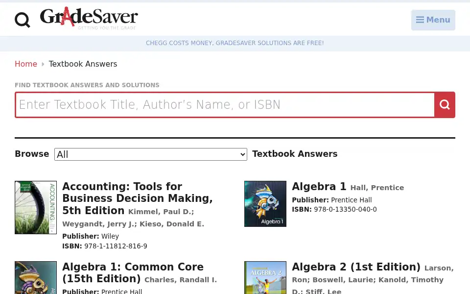 Screenshot of gradesaver.com