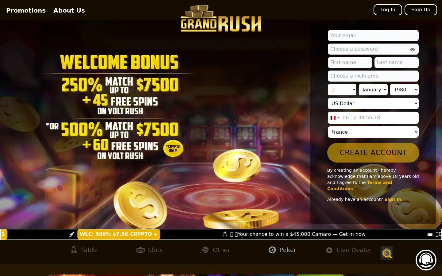 Screenshot of grandrush.com