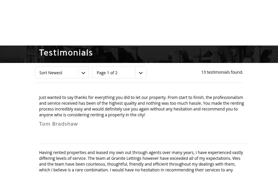 Screenshot of granitelettings.com
