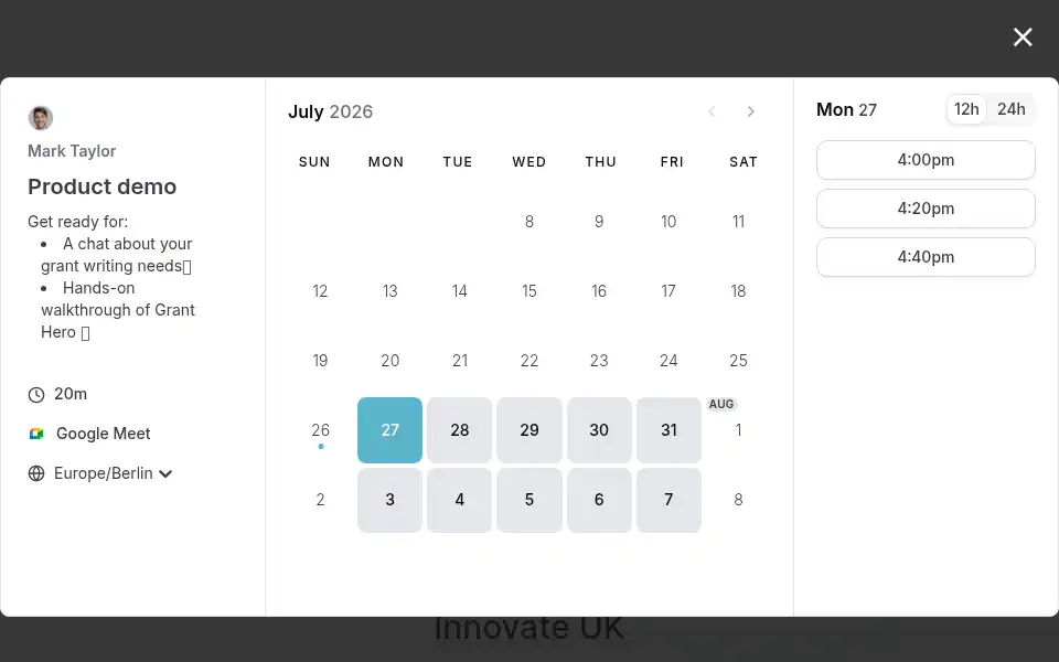 Screenshot of granthero.io