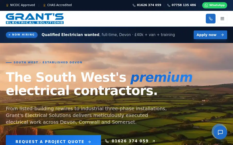 Screenshot of grantselectricalsolutions.co.uk