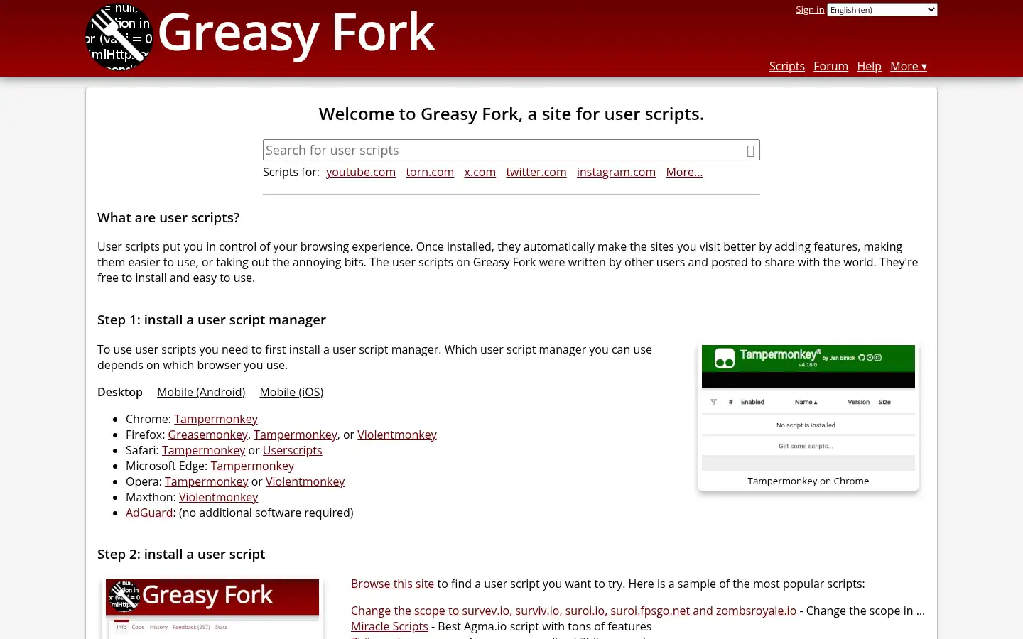 Screenshot of greasyfork.org