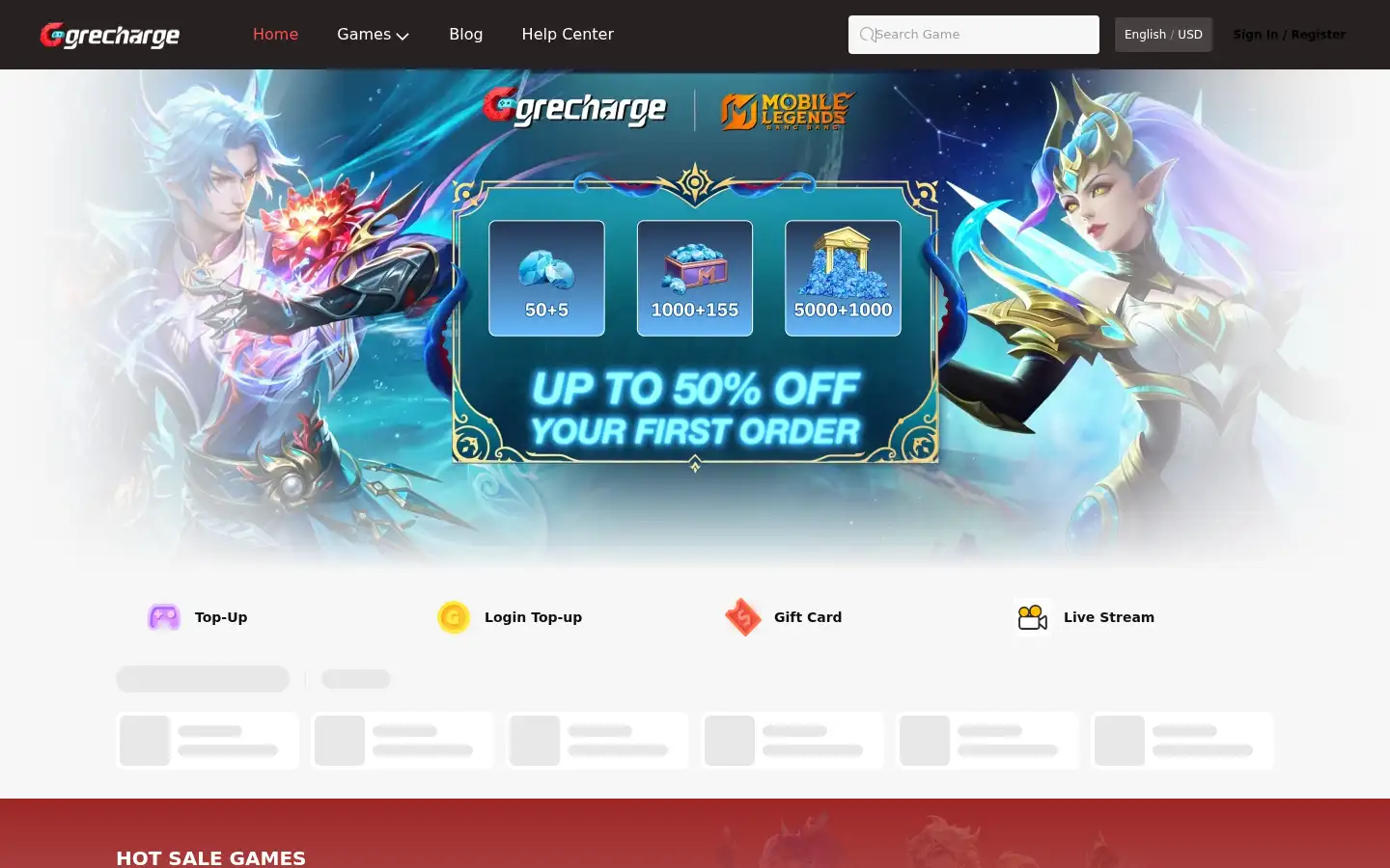 Screenshot of grecharge.com