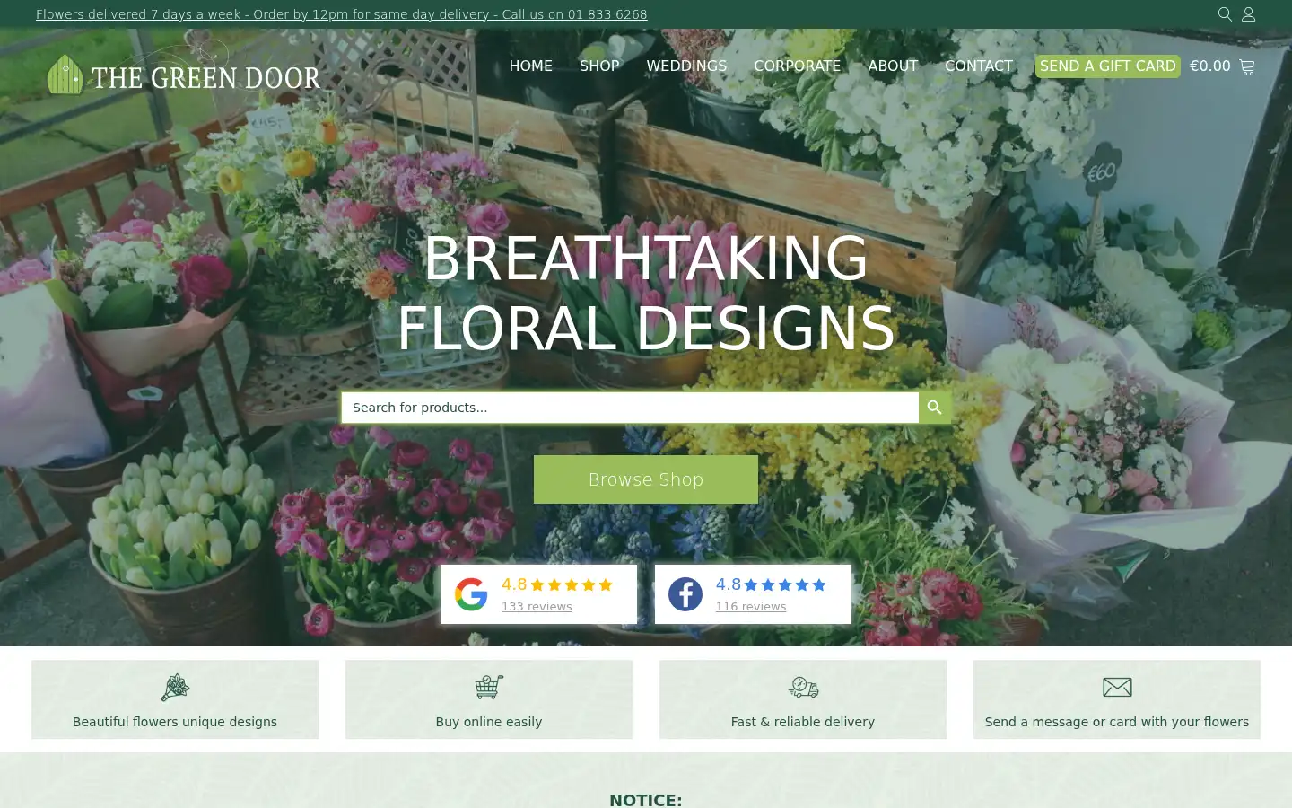 Screenshot of greendoorflorist.com