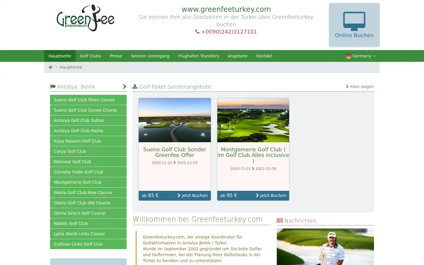 Screenshot of greenfeeturkey.com