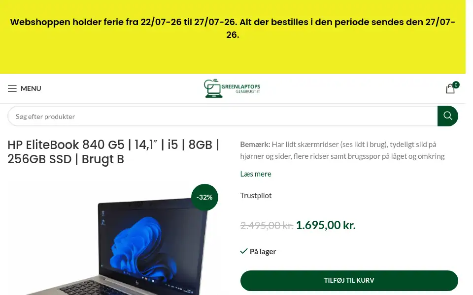 Screenshot of greenlaptops.dk