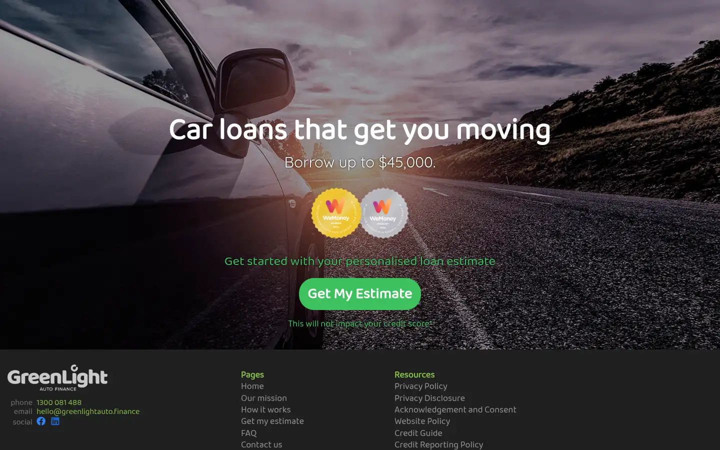 Screenshot of greenlightauto.finance